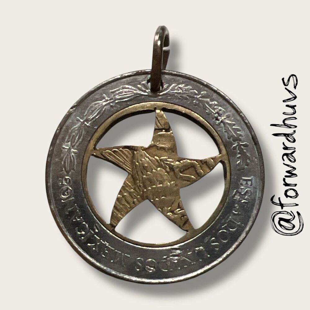 Hand‑Made Mexican Coin Pendant with Star Cutout